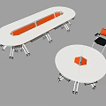 Modern Oval and Round Conference Tables with White Tabletop Orange Accents Wheels and Chairs