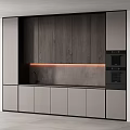 Modern Kitchen Cabinets With White Panels Black Frames Built in Oven And Countertop Lighting