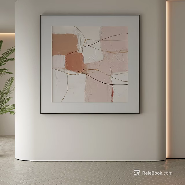 Abstract Painting With Soft Tones Geometric And Curved Lines For Interior Wall Decor 3d model 