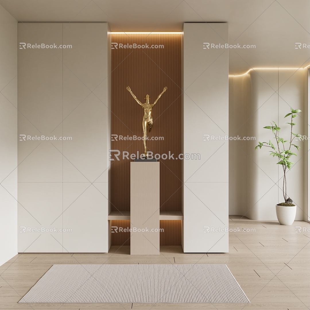 modern shoe cabinet cream porch partition wardrobe 3d model