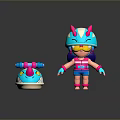 Cute Cartoon Character With Horned Helmet Yellow Goggles And Blue Pink Snake Creature