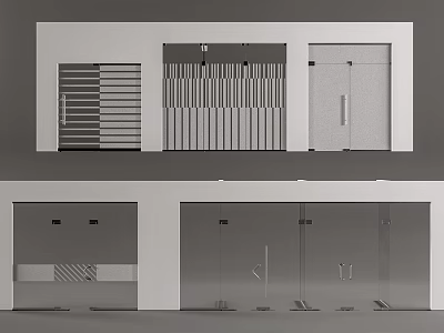 Different Types Of Modern Door Designs Featuring Glass And Striped Details 3d model
