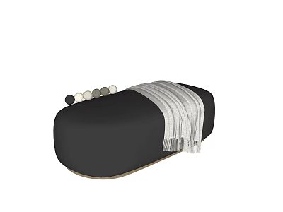 Stylish Modern Black Sofa Bench With Light Blanket And Decorative Balls 3d model