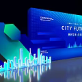 City Future Guide Sign With Urban Skyline And Blue Gradient Design 3d model