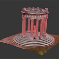 Classical Roman Columns Supporting Circular Stone Structure With Steps And Green Grass Base 3d model