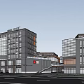 Modern Commercial Street With Multi Story Buildings Open Spaces And Green Areas
