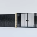 Modern Black Gates With Wavy Pattern Vertical Slats Grid Design And Beige Pillars 3d model