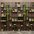 Modern Indoor Decorative Storage Shelf With Metal Frame Wooden Shelves Green Plants And Books