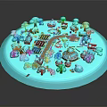 Miniature Natural Scene Model With Circular Platform Green Trees And Pathways