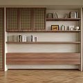 Modern Wooden Bookcase With Open Shelves Books Decor And Herringbone Flooring
