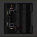Futuristic Control Console With Black Design Yellow Warning Stripes Top Lights And Control Panel