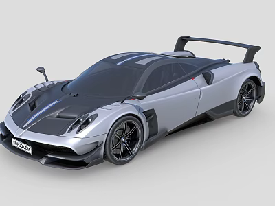 Silver Sports Car With Black Accents Rear Spoiler And Large Alloy Wheels 3d model