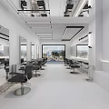 Modern Hair Salon Interior Design With Blue And White Decor Barber Chairs And Wall Mirrors