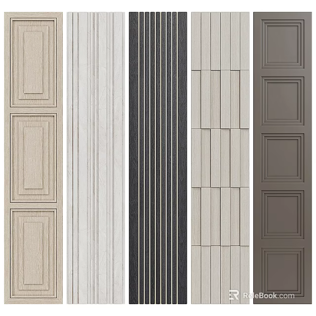 Stylish Wall Panels Interior Design Featuring Modern Wooden And Striped Patterns 3d model