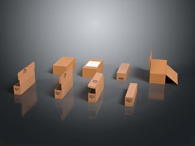 Practical Brown Cardboard Boxes for Daily Use with Various Sizes and Open States 3d model