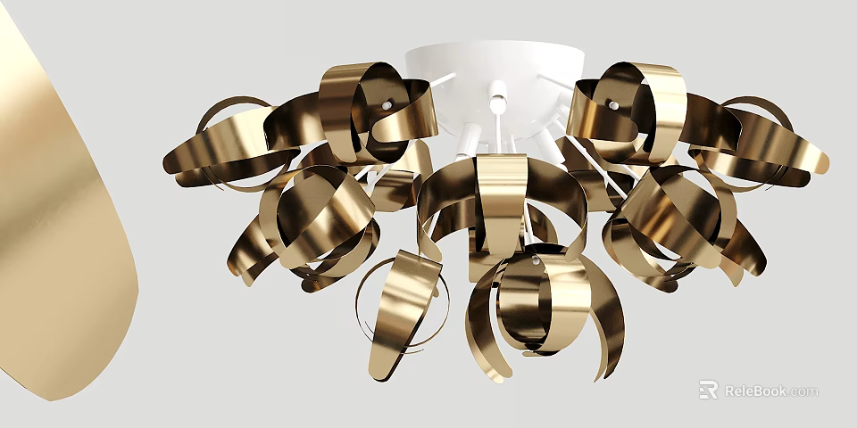 Elegant Modern Ceiling Light With Curved Golden Metal Strips And Contemporary Design 3d model 