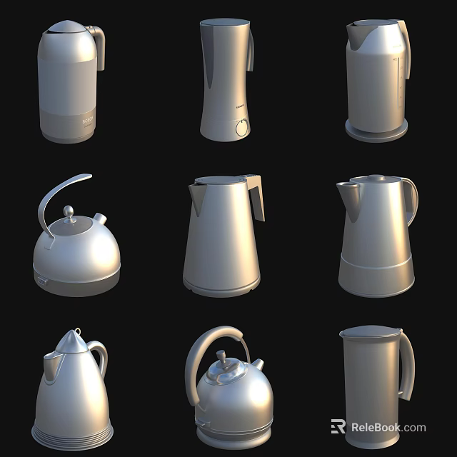 Collection of Different Modern Kitchen Appliances with Silver Metallic Design 3d model 