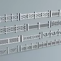 White Railings with Various Different Designs Arranged on Grey Background