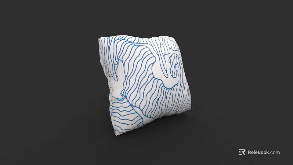 Stylish White Decorative Pillow With Blue Abstract Line Patterns Design 3d model 