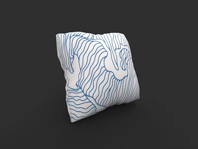 Stylish White Decorative Pillow With Blue Abstract Line Patterns Design 3d model
