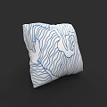 Stylish White Decorative Pillow With Blue Abstract Line Patterns Design