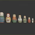 Colorful Matryoshka Dolls In Various Sizes With Traditional Patterns And Reflections On Dark Background