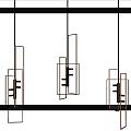 Three Modern Geometric Chandeliers With Rectangular Frames Hanging Against Gray Background 3d model