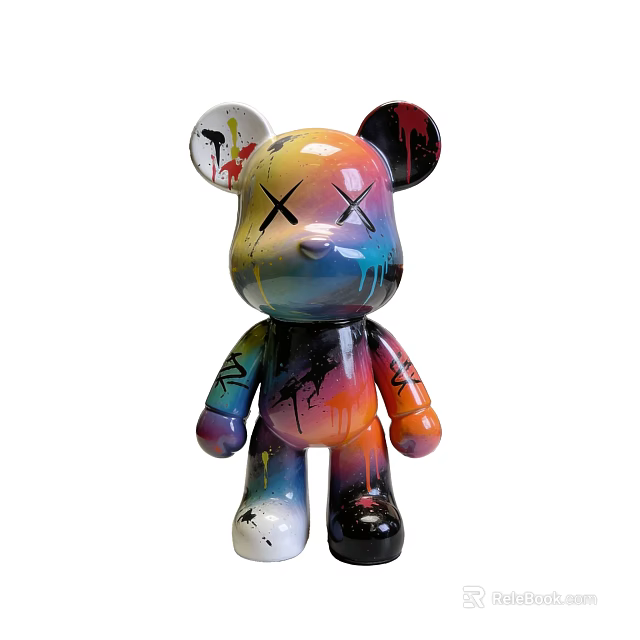 Colorful Bear Shaped Sculpture Carving With Spray Paint And Modern Art Design 3d model 