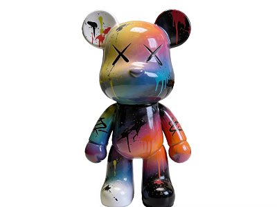 Colorful Bear Shaped Sculpture Carving With Spray Paint And Modern Art Design 3d model