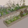 Natural Plant Combination With Green Grass Colorful Flowers Decorative Stones And Wooden Containers
