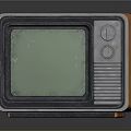 Vintage Retro Television With Orange Wooden Case Green Screen And Control Knobs