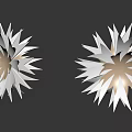 Dual White Radiant Art Installations With Spiky Petals On Warm Background