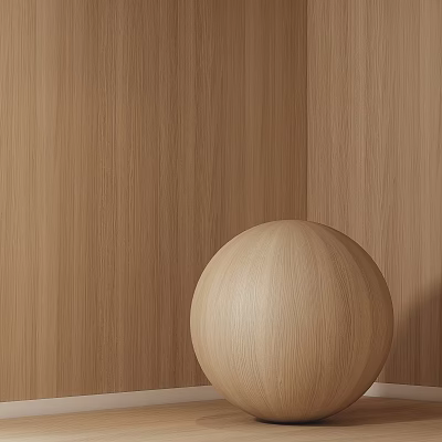 Round Wooden Sphere Component in Interior Corner with Wooden Wall Placed on Smooth Surface 3d model