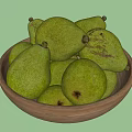 Fresh Green Pears in Two Rustic Wooden Bowls on White Background