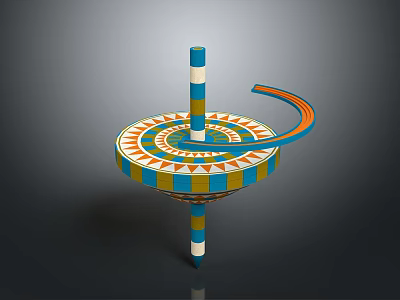 Colorful Spinning Top Weapon With Geometric Patterns And Striped Design Elements 3d model