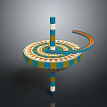 Colorful Spinning Top Weapon With Geometric Patterns And Striped Design Elements