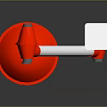Red And White Game Movie Character With Flexible Mechanical Arm Joints Plastic Base Dark Background
