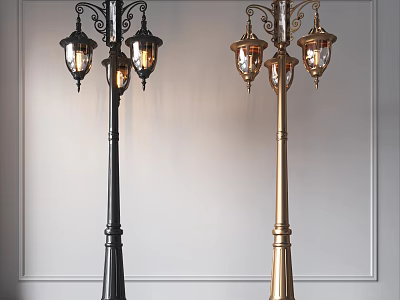 Vintage Floor Lamps Black And Gold With Glass Shades Ornate Metal Bases For Living Room 3d model