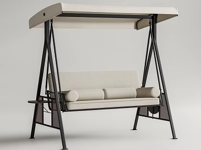 Comfortable Outdoor Hanging Chair With Beige Cushions White Canopy And Black Metal Frame 3d model