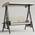 Comfortable Outdoor Hanging Chair With Beige Cushions White Canopy And Black Metal Frame