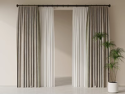 Modern Curtain Cloth Curtain Gauze Curtain Roman Rod Green Plant 3d model