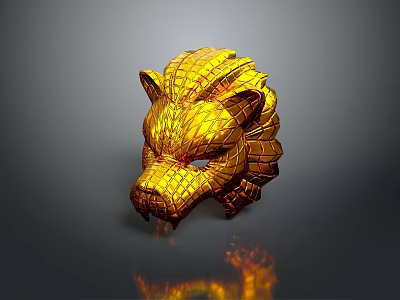 Golden Animal Head Mask With Intricate Grid Pattern And Shiny Texture 3d model