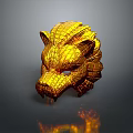 Golden Animal Head Mask With Intricate Grid Pattern And Shiny Texture