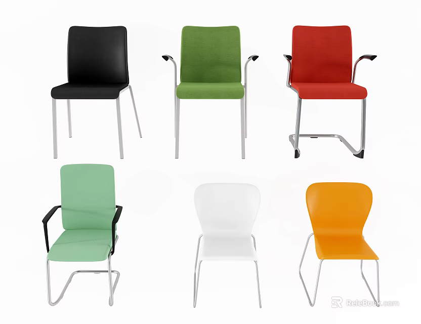 Modern Office Chairs in Multiple Colors with Sleek Metal Frames 3d model