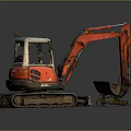 Red Excavator With Tracks Cab And Bucket On Gray Background 3d model