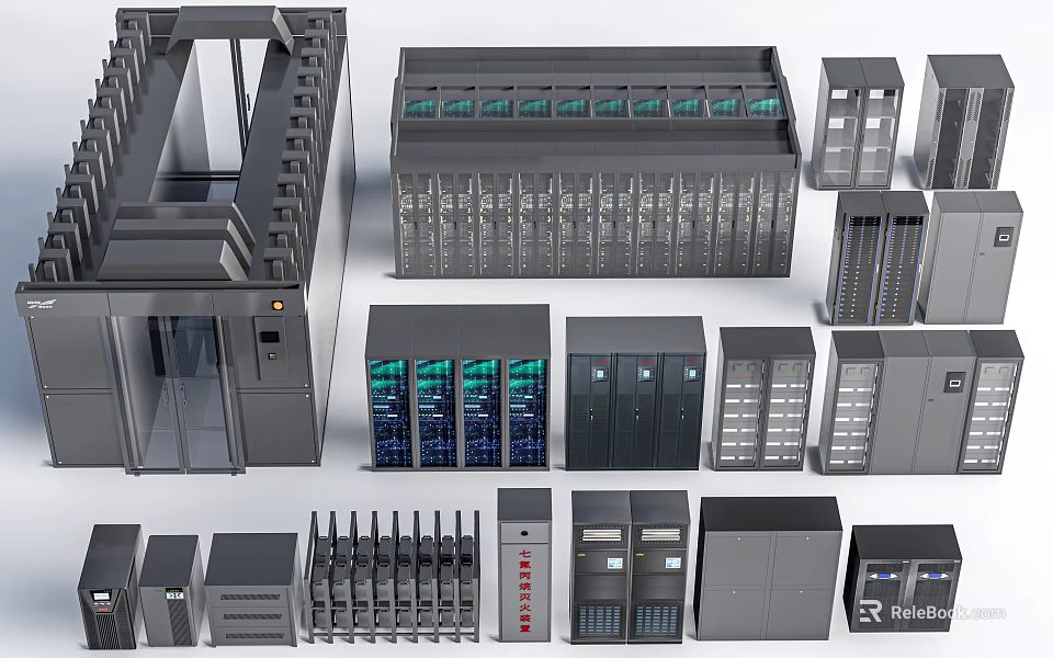 Commercial Data Center Equipment With Server Racks Storage Cabinets And Network Units 3d model 