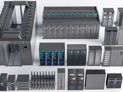 Commercial Data Center Equipment With Server Racks Storage Cabinets And Network Units 3d model