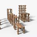 Wooden and Stone Furniture Components with Tables Shelves Benches and Frames