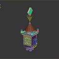 Decorative Small Tower With Red Roof Green Diamond Blue Accents Intricate Patterns And White Base