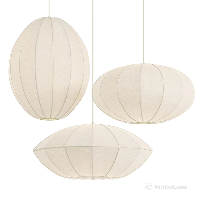 Modern Linen Pendant Lights with Oval and Round Shapes for Contemporary Home Decor 3d model 
